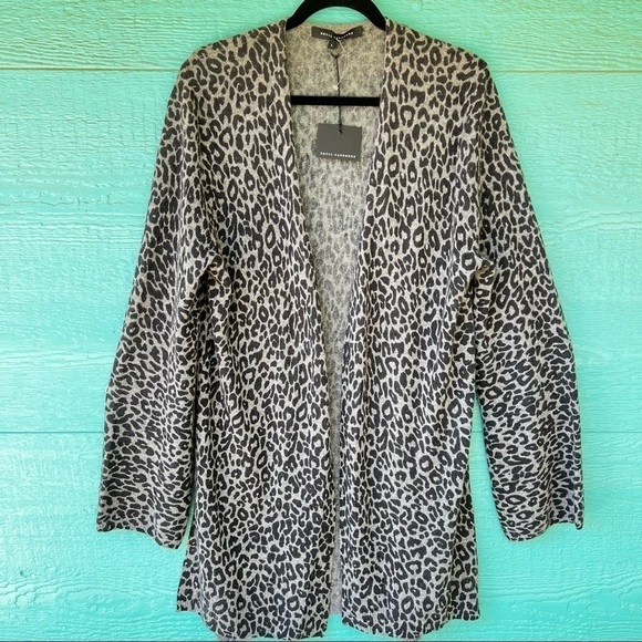 SKULL CASHMERE LEOPARD CHEETAH ANIMAL PRINT LONG CARDIGAN SIZE LARGE NWT - Picture 1 of 6